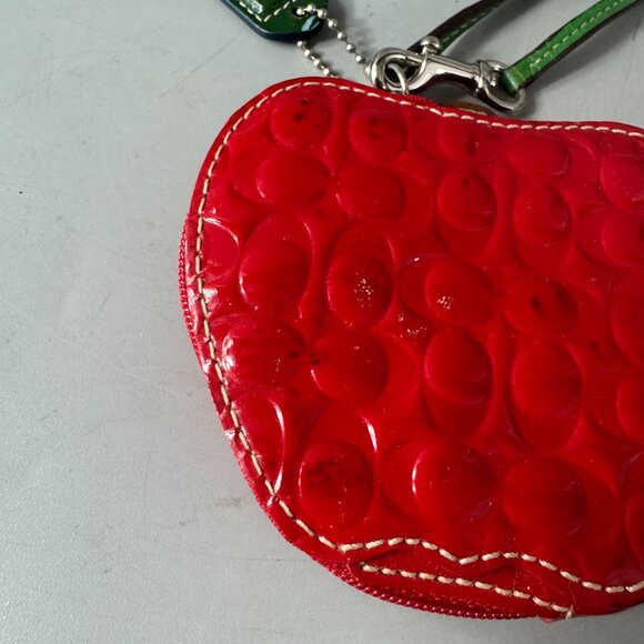 Vintage Coach Signature Red Apple Coin Purse Patent Leather Wristlet - Picture 6 of 14